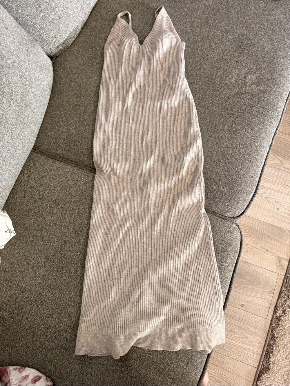 Ribbed Beige Knit Maxi Skirt
